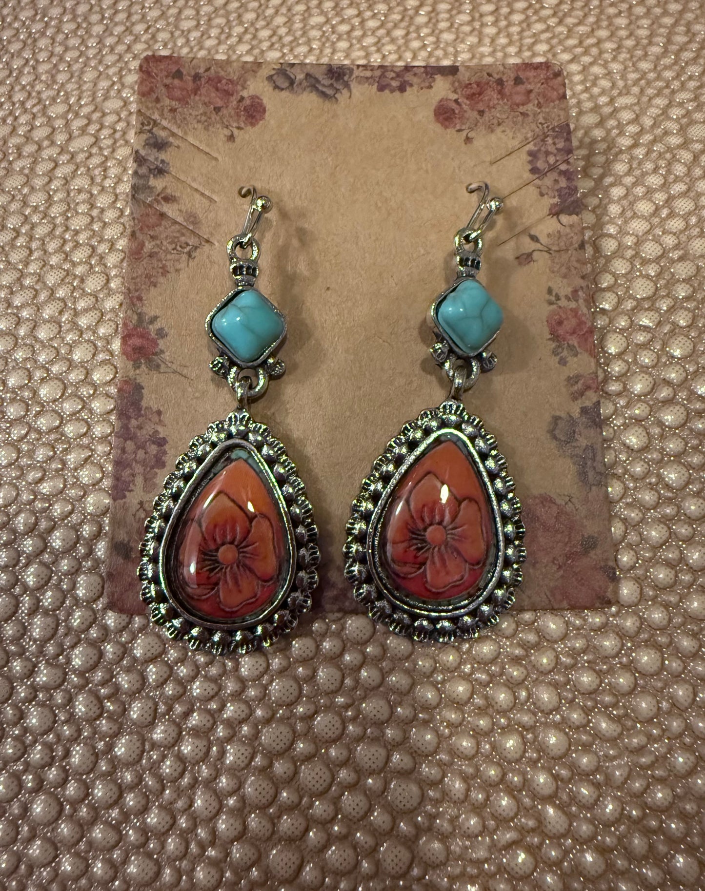 FLORAL TURQUOISE BOHEMIAN TEARDROP FLORAL EARRINGS ⭐️