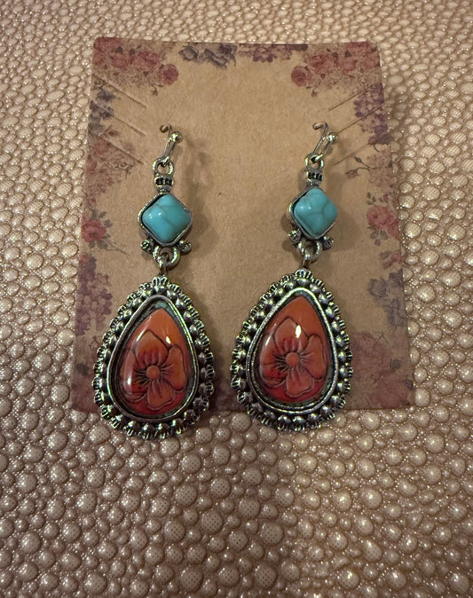 FLORAL TURQUOISE BOHEMIAN TEARDROP FLORAL EARRINGS ⭐️